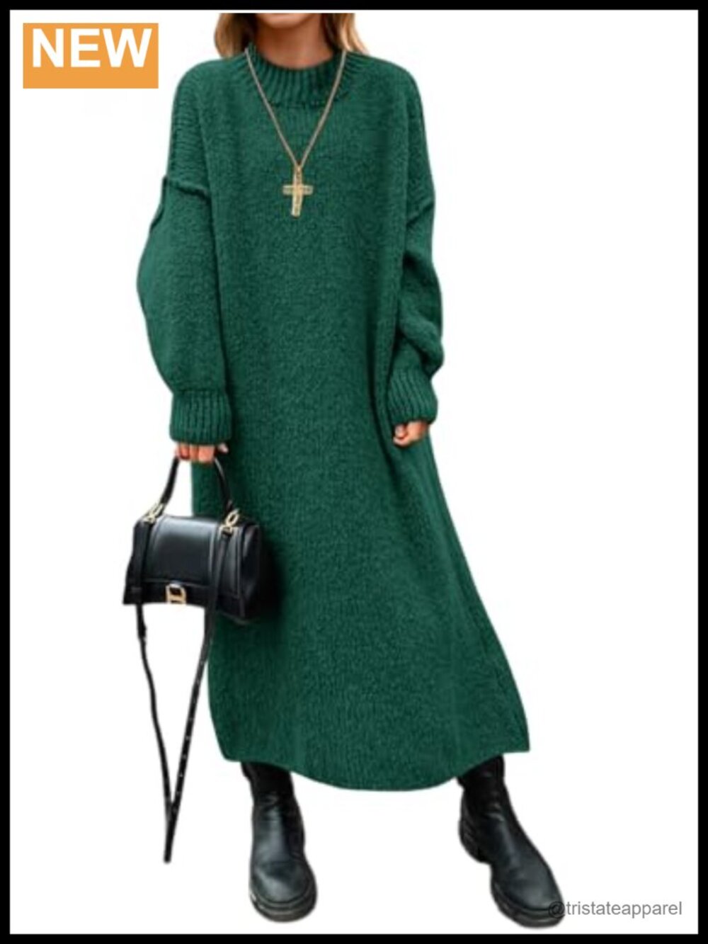 Oversized Sweater Dress Mock Neck Long Sleeve Chunky Knit Maxi